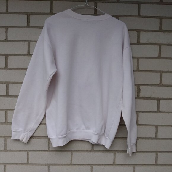 Vintage Hand Painted Bejeweled Sweatshirt White Pink Floral 44" Bust - Picture 8 of 11